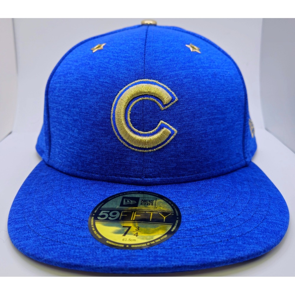 New Era 59FIFTY Chicago Cubs Hat Blue Gold Star Eyelets Fitted 7 3/4 Cap